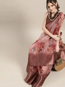 Saree mall Mauve & Red Organza Block Print Saree