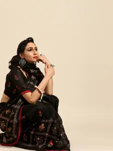 Saree mall Black & Beige Jute Silk Printed Saree
