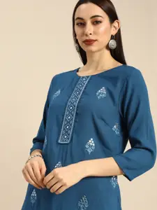 Anouk Women Blue Embroidered Sequins Kurta