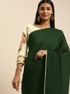 Anouk Olive Green Solid Saree
