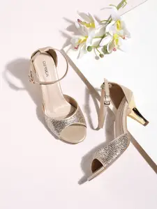 CORSICA CORSICA Gold-Toned Shimmer Slim Heels