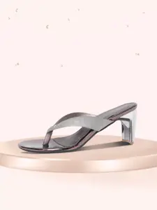 CORSICA Silver-Toned Glitter Concave Block Heels