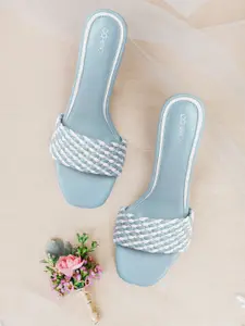 CORSICA Blue & White Basketweave Stripes Block Heels