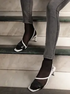 CORSICA Black & White Solid Block Heels