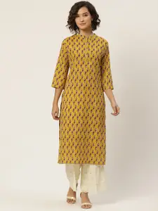 Anouk Women Mustard Yellow & Rust Red Ethnic Motifs Pure Cotton Printed Kurta