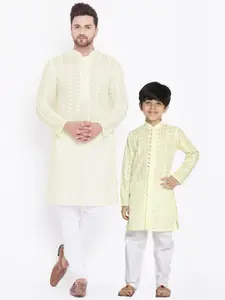 VASTRAMAY Men Yellow Paisley Printed Regular Pure Cotton Kurta with Churidar