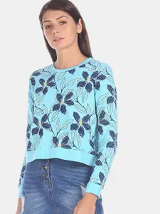 Sugr Women Blue Printed Sweatshirt