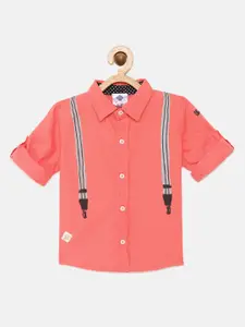 TONYBOY Boys Peach Suspender Solid Regular Fit Pure Cotton Casual Shirt