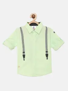 TONYBOY Boys Lime Suspender Solid Regular Fit Pure Cotton Casual Shirt