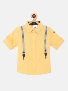 TONYBOY Boys Yellow Suspender Solid Regular Fit Pure Cotton Casual Shirt