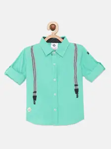 TONYBOY Boys Sea Green Suspender Solid Regular Fit Pure Cotton Casual Shirt