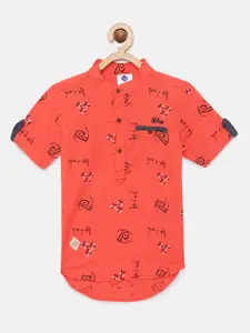 TONYBOY Boys Red Pure Cotton Premium Regular Fit Printed Casual Shirt