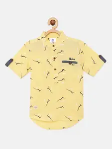 TONYBOY Boys Yellow Pure Cotton Premium Regular Fit Printed Casual Shirt