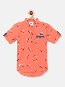 TONYBOY Boys Peach-Coloured Premium Regular Fit Printed Pure Cotton Casual Shirt