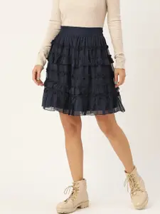 Antheaa Men Navy Blue Solid Frilled Tiered Skirt