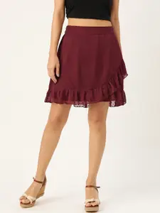 Antheaa Men Maroon Self-Design Frilled Wrap Skirt