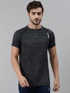 FUAARK Men Charcoal Grey & Black Slim Fit Self Design Round Neck Training T-shirt