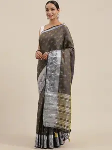 MIMOSA Brown & Navy Blue Woven Design Kanjeevaram Saree