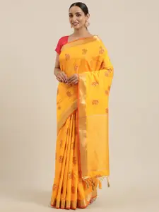 MIMOSA Yellow & Gold-Toned Art Silk Woven Design Kanjeevaram Saree