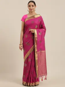 MIMOSA Pink & Golden Art Silk Woven Design Kanjeevaram Saree