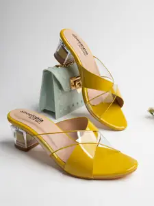 Shoetopia Women Yellow & Transparent Colourblocked Heels