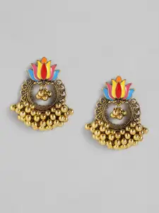 justpeachy Multicoloured Gold-Plated Enamelled Circular Drop Earrings