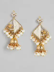 justpeachy White Gold-Plated Embellished Dome Shaped Jhumkas