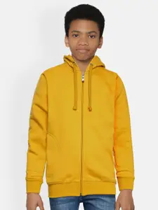 ADBUCKS Boys Mustard Yellow Solid Hooded Sweatshirt