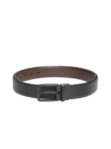 JUNGLER Men Black & Coffee Brown Leather Textured Reversible Belt