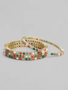 justpeachy Set of 4 Multicoloured Gold-Plated Stone Studded Navratan Bangles
