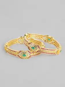 justpeachy Set of 2 Pink & White Gold-Plated Stone Studded Bangles