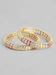 justpeachy Set of 2 Pink & White Gold-Plated Stone Studded Bangles