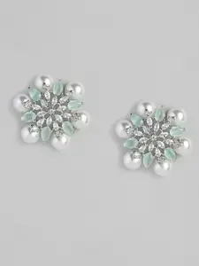 justpeachy Green Pearl Studded Floral Studs