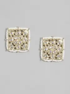 justpeachy White Gold-Plated Oversized Embellished Square Studs
