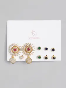 justpeachy Set of 5 Gold-Plated Floral Detachable Oversized AD Studded Drop Earrings
