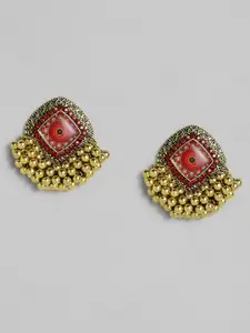 justpeachy Red Gold-Toned Geometric Drop Earrings