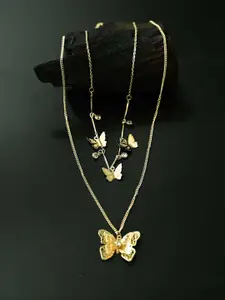 justpeachy Gold-Plated Layered Butterfly Charms Necklace