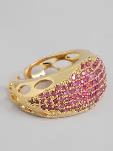 justpeachy Pink Gold-Plated AD Studded Adjustable Finger Ring