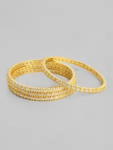justpeachy Set of 4 White Gold-Plated American Diamond Studded Bangles