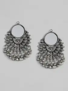 justpeachy Oxidized Silver-Plated Mirror Crescent Shaped Drop Earrings