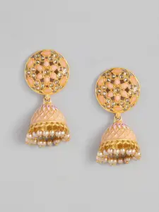 justpeachy Peach-Coloured Gold-Plated Enamelled Dome Shaped Jhumkas