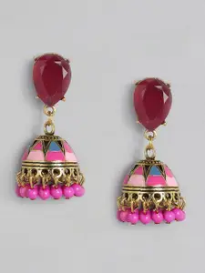 justpeachy Red & Pink Gold-Plated Enamelled Embellished Classic Jhumkas
