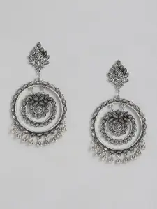 justpeachy Oxidized Silver-Plated Circular Drop Earrings