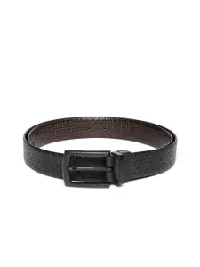 JUNGLER Men Black & Coffee Brown Leather Basketweave Textured Reversible Belt