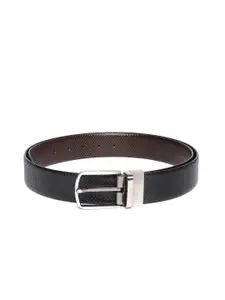 JUNGLER Men Black & Coffee Brown Leather Textured Reversible Belt