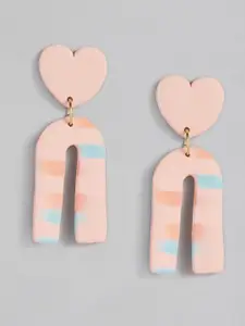 justpeachy Pink Heart Shaped Clay Drop Earrings