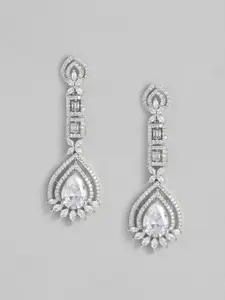 justpeachy Silver-Toned American Diamond Drop Earrings