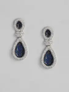 justpeachy Blue & White CZ Oval Drop Earrings