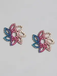 justpeachy Multicoloured Gold-Plated Studded Floral Studs