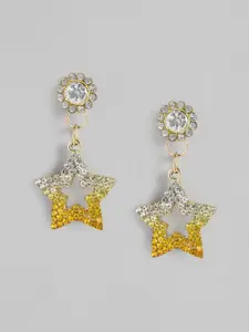 justpeachy White Gold-Plated Studded Star Shaped Drop Earrings